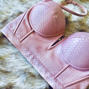 Pink leather crop top